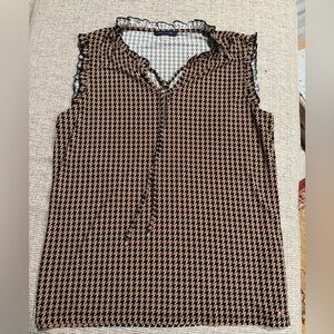 Tommy Hilfiger Sleeveless Houndstooth Blouse Brown Black Size L